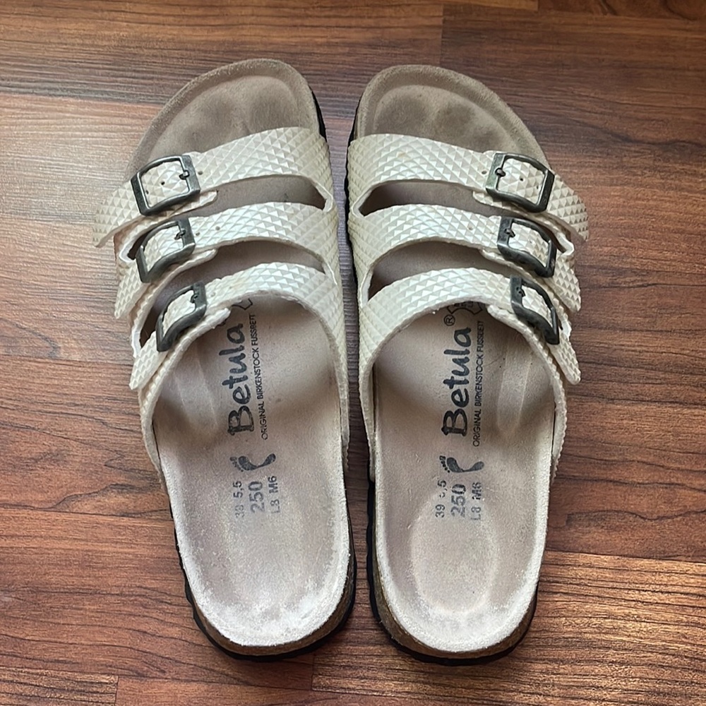 Birkenstock Betula Three-Strap Sandals in Cream